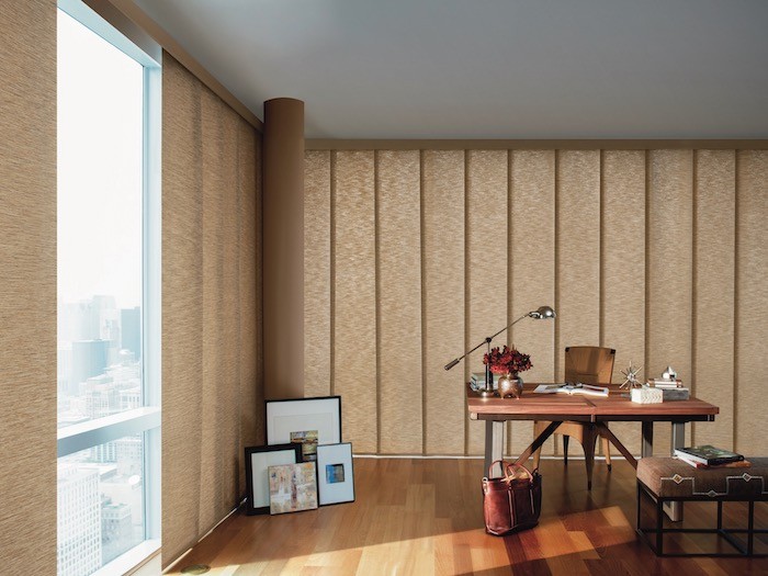 office with large vertical shades